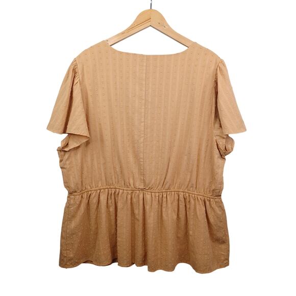 Lane Bryant Women Boho Tie Neck Top Plus Sz 20 Mustard Clip Dot Peplum Coquette - Picture 2 of 11
